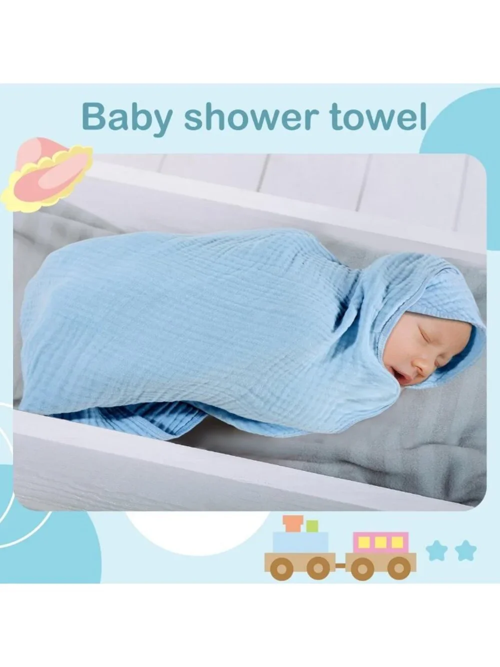 Soft Cotton Muslin Hooded Baby Towels - 6 Pack, Adorable Blue Color, Quick-Dry
